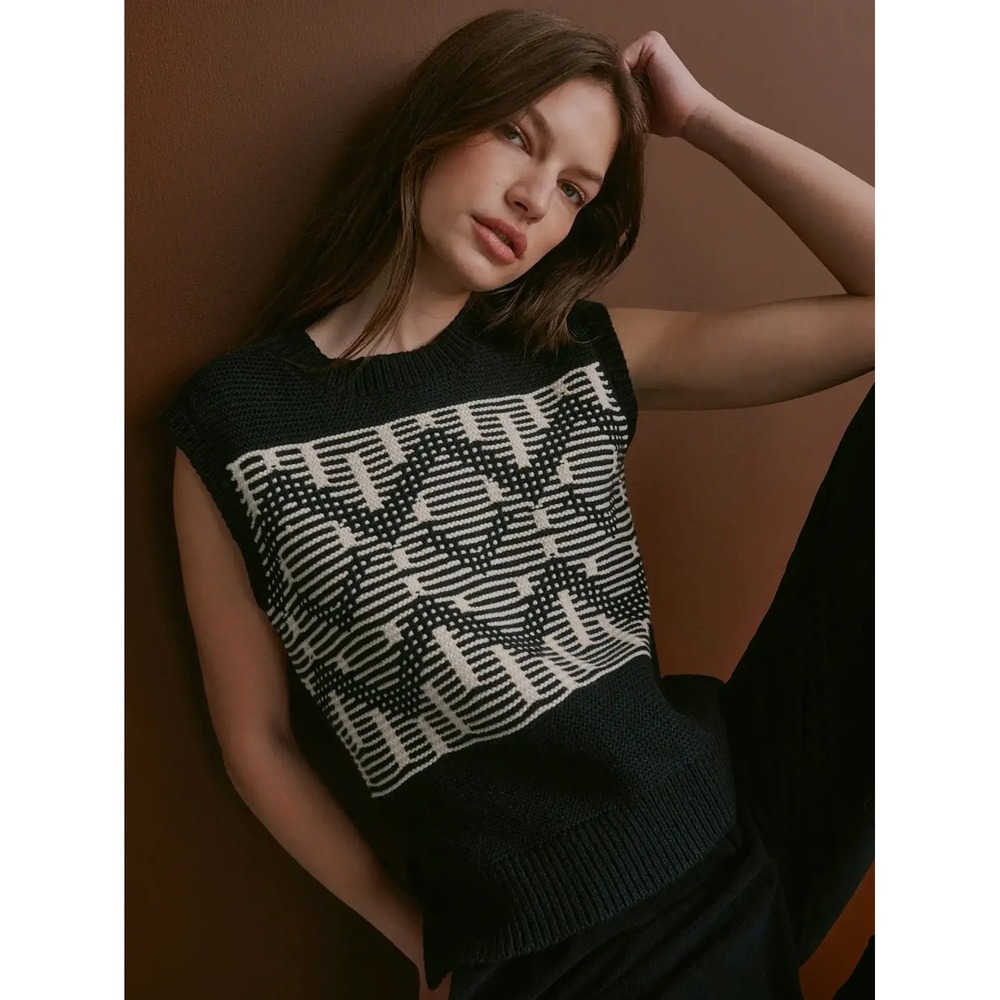 Varley Black Patt Geometric Knit Sweater Vest XS New with Tags